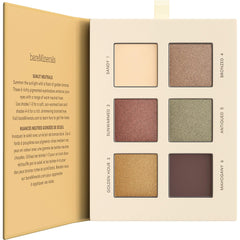 bareMinerals open Sunlit palette showing six shades and layout benefit portability
