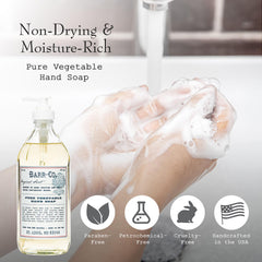 BARR-CO pump dispensing creamy foam onto hands, provides gentle cleansing