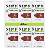 Basis front packaging showing six 4 oz vitamin soap bars and benefits