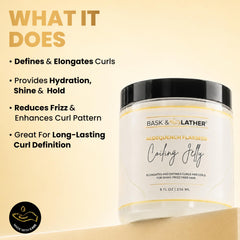 BASK & LATHER flaxseed oil close-up highlighting strengthening benefit