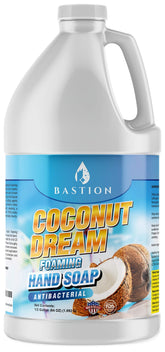 Bastion front jug showing coconut dream scent and 64 oz size benefits