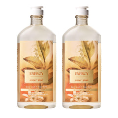 Bath & Body Works front packaging showing orange ginger bottles and vibrant label benefit: refreshing fragrance