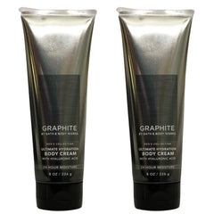 Bath & Body Works Graphite front packaging showing two 8 oz tubes, easy storage benefit