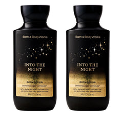 Bath & Body Works front packaging showing Into the Night lotion, elegant bottle for nightly hydration