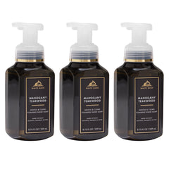 Bath & Body Works front packaging showing Mahogany Teakwood bottle and warm woodsy appeal