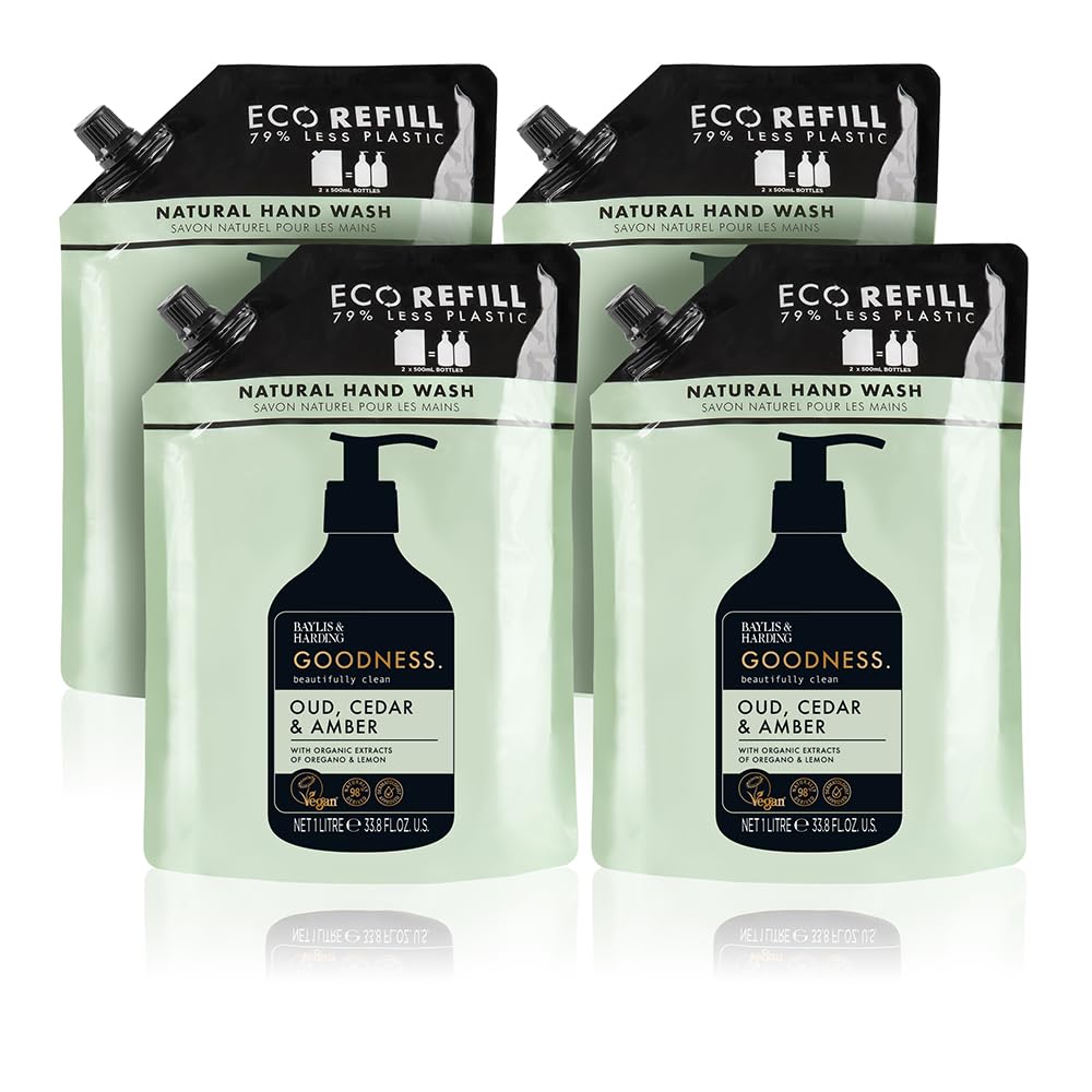 Baylis & Harding front packaging showing refill pouch and scent benefits