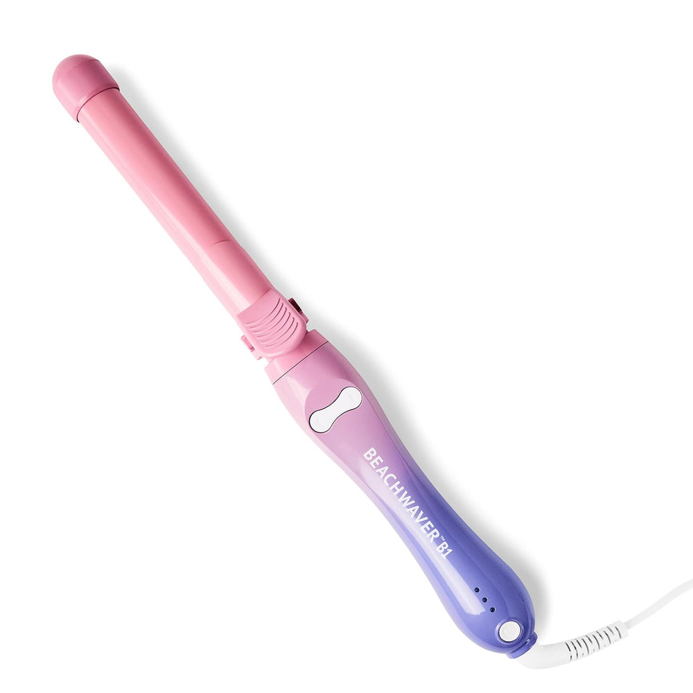 Beachwaver B1 front view showcasing pink sunset finish and user-friendly design