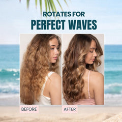 Beachwaver B1.25 handle controls detail showing arrow buttons for automatic rotating curl direction