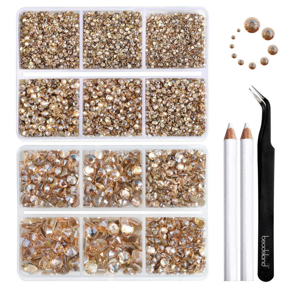 BEADSLAND front view of two compartment boxes showing organized rhinestones and tools