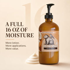 Bear Bird pump dispensing lotion demonstrating easy application benefit