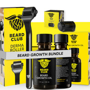 The Beard Club front packaging showing the roller and oil for easy home grooming