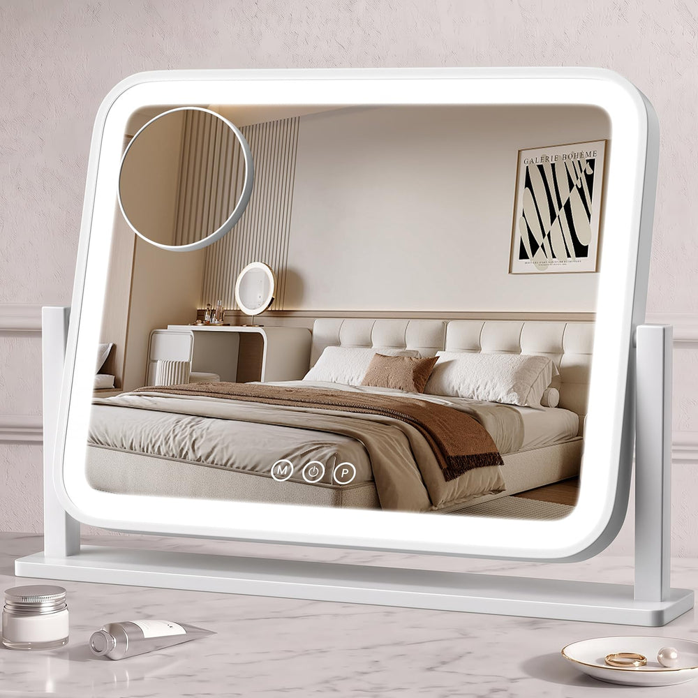 Bearolve front view of white vanity mirror showing full LED illumination benefit