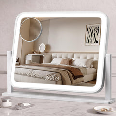 Bearolve front view of white vanity mirror showing full LED illumination benefit