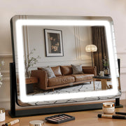 Bearolve front view of large illuminated vanity mirror showing clear reflection and brightness