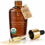 Beauty by Earth front bottle showing organic face oil and clear labeling for hydration benefit