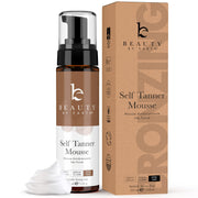 Beauty by Earth front packaging showing mousse bottle and clear benefit of deep tan