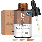 Beauty by Earth front packaging showing self tanning drops and benefits