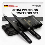 Beauty Power front view of tweezers set showing slant and point tips for precise grooming