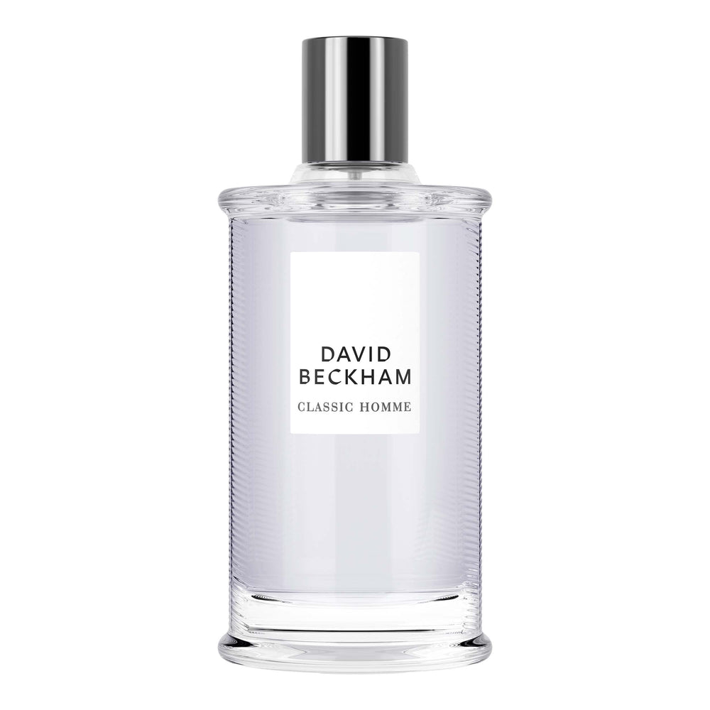 Beckham Classic Homme front bottle view showing elegant design and brand appeal