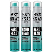Bed Head Hard Head front packaging showing three travel-size cans for strong hold