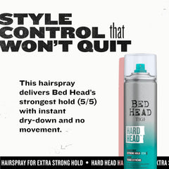 Bed Head sprayed on finished hair showing hold and reduced frizz benefits