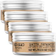 Bed Head by TIGI front packaging showing four travel tubs and brand benefit