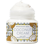 Beekman 1802 jar front view showing coconut cream scent and branding benefiting quick identification