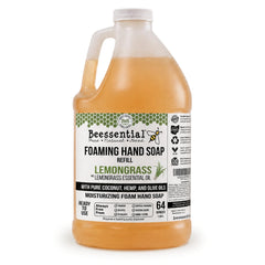 Beessential 64 oz lemongrass refill front label showing product name and benefits