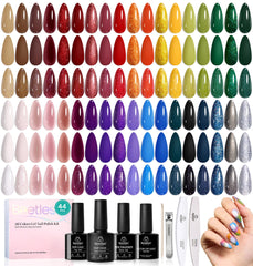 Beetles Gel Polish front packaging showing all 36 color bottles and top coats for variety