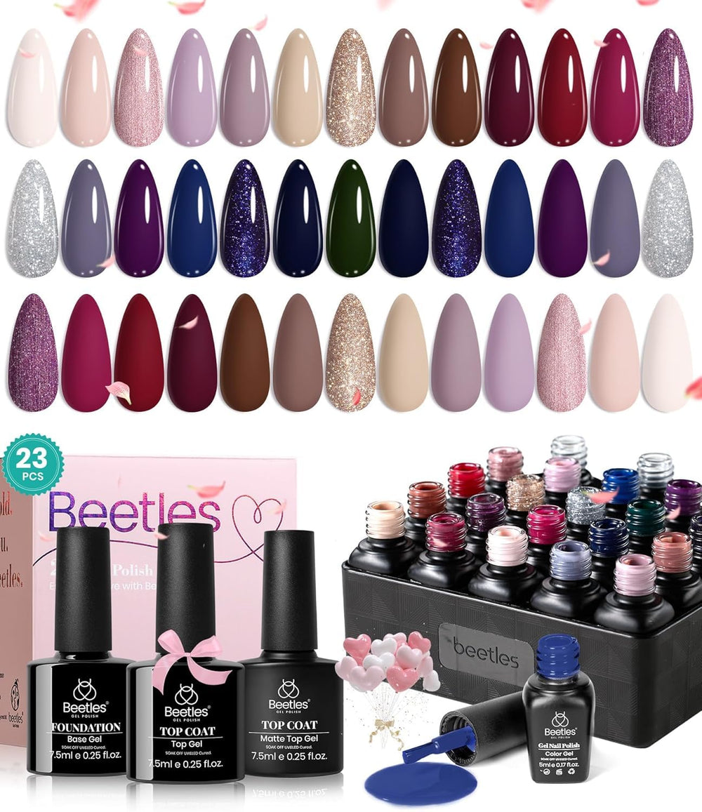 Beetles front packaging showing the complete fall gel set and seasonal box benefit