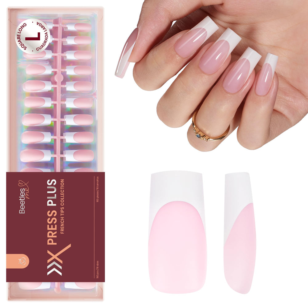 beetles front packaging showing 160-piece French tip set and easy storage