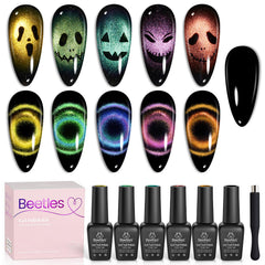 beetles front packaging showing the six-piece Halloween cat eye set and benefits