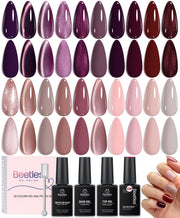 beetles Gel Polish front packaging showing 24-piece purple collection and contents benefit versatility