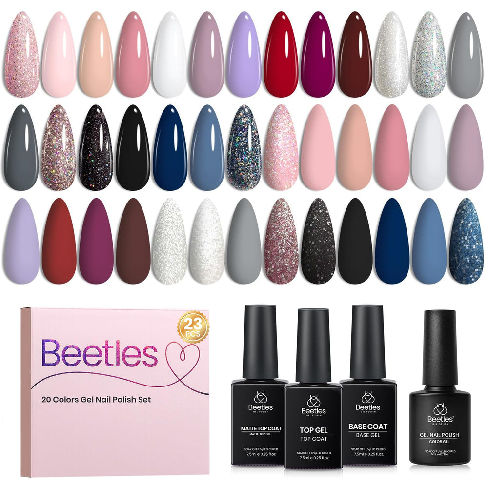 beetles gel polish front packaging showing whole 23-piece set, attractive gift-ready display