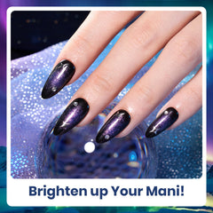 Beetles layered over black polish showing vivid contrast and intensified galaxy shimmer effect