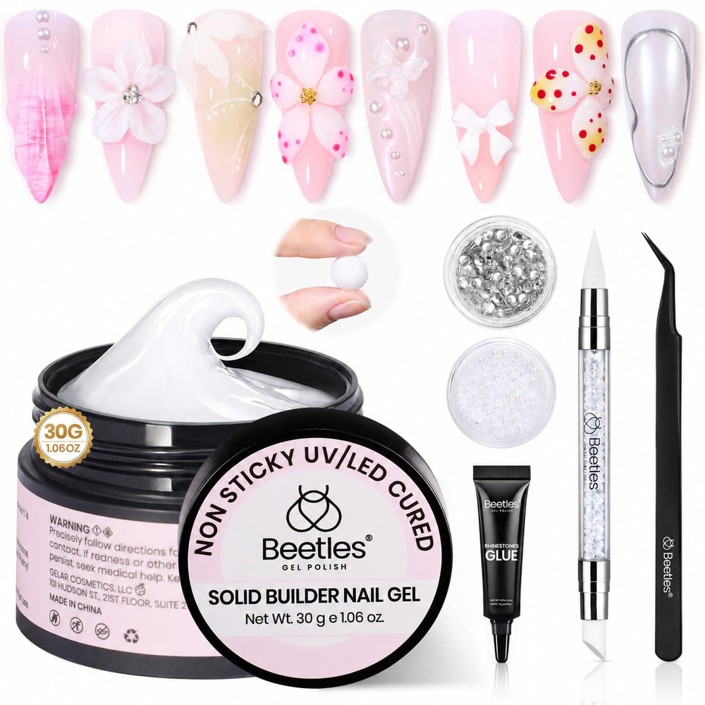 beetles white solid builder gel jar front view showing brand and clear label for easy identification