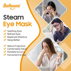 BeHoomi mask on traveler demonstrating portable warm eye relief