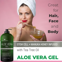 Being Naturals ingredients label detail highlighting Manuka honey, stem cells and tea tree oil benefits