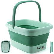 Beinilai front view of green collapsible foot bath showing shape and benefits