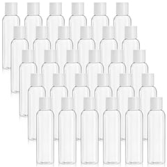 Bekith front view of 30 clear bottles showing compact set and convenience