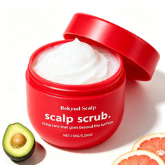 Bekynd Scalp red jar front packaging showing label and size benefit: clear product identity