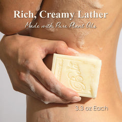 BELA close-up of bar texture and creamy lather illustrating rich foam