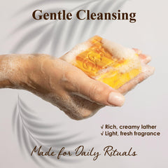 BELA creamy lather in hand demonstrating rich foam and gentle cleansing