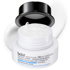 belif front packaging showing jar and label, highlights hydration benefit