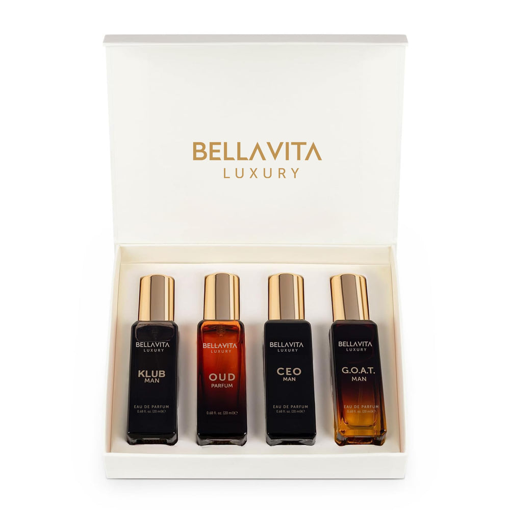 BellaVita Luxury front packaging showing elegant gift box and four bottles, conveys premium gifting