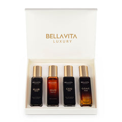 BellaVita Luxury front packaging showing elegant gift box and four bottles, conveys premium gifting