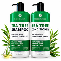 BELLISSO front packaging showing tea tree duo and calming benefits