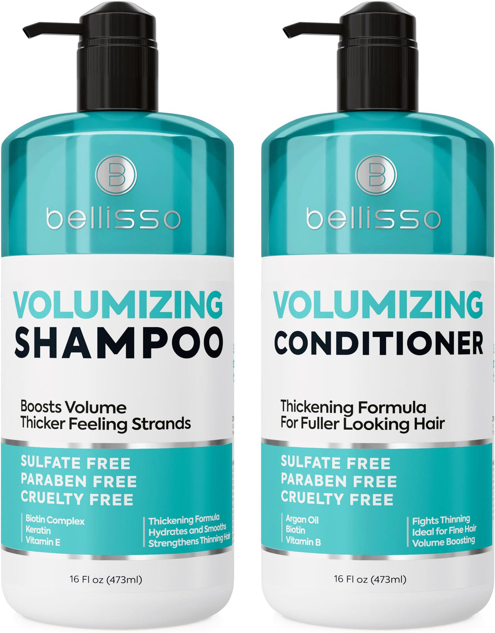 BELLISSO front packaging showing volumizing duo for fuller hair benefit