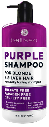 BELLISSO purple shampoo front bottle showing branding and benefit