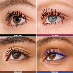 Benefit BADgal BANG on lashes in use showing Rebel Brown fuller, lifted lashes